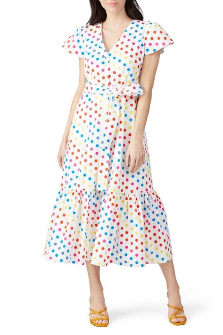 Color Me Courtney Rainbow Dipping Polka Dot Minnie Midi Dress Women's Size 2